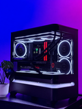 High-end gaming PC called Let's Ride by Shook PC featuring a 5070 Ti and 9850X3D in the ASUS AP202 mATX Desktop Case.