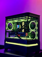 High-end gaming PC called Let's Ride by Shook PC featuring a 5070 Ti and 9850X3D in the ASUS AP202 mATX Desktop Case.
