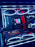 High-end gaming PC called Let's Ride by Shook PC featuring a 5070 Ti and 9850X3D in the ASUS AP202 mATX Desktop Case.