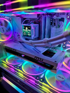 Glossy computer case with RGB lighting and MSI graphics card