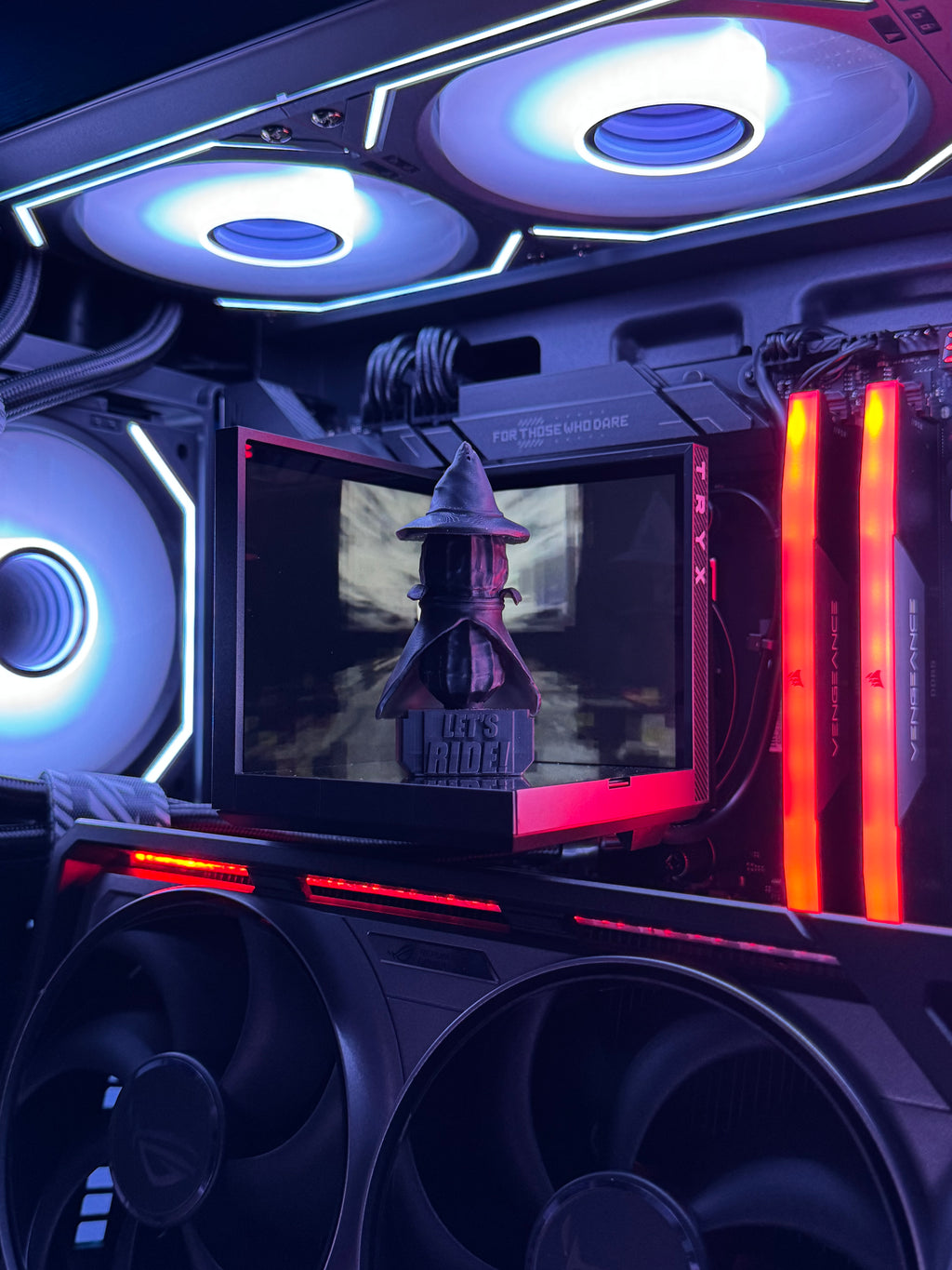 Close-up of a computer motherboard with RGB lighting